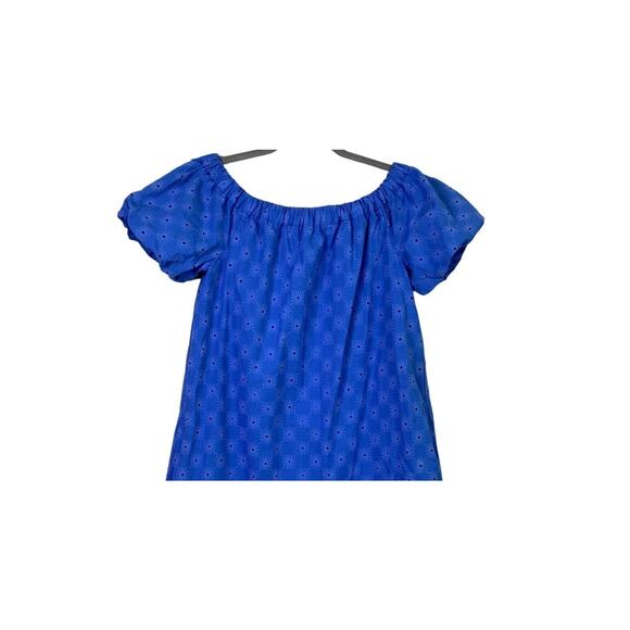 ZARA Off Shoulder Textured Eyelet Mini Sun Dress Balloon Sleeve Pockets M Blue - Picture 4 of 14
